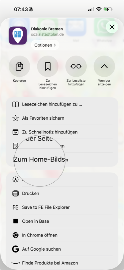 iOS-Dialog zum Hinzufügen der PWA zum Home-Bildschirm